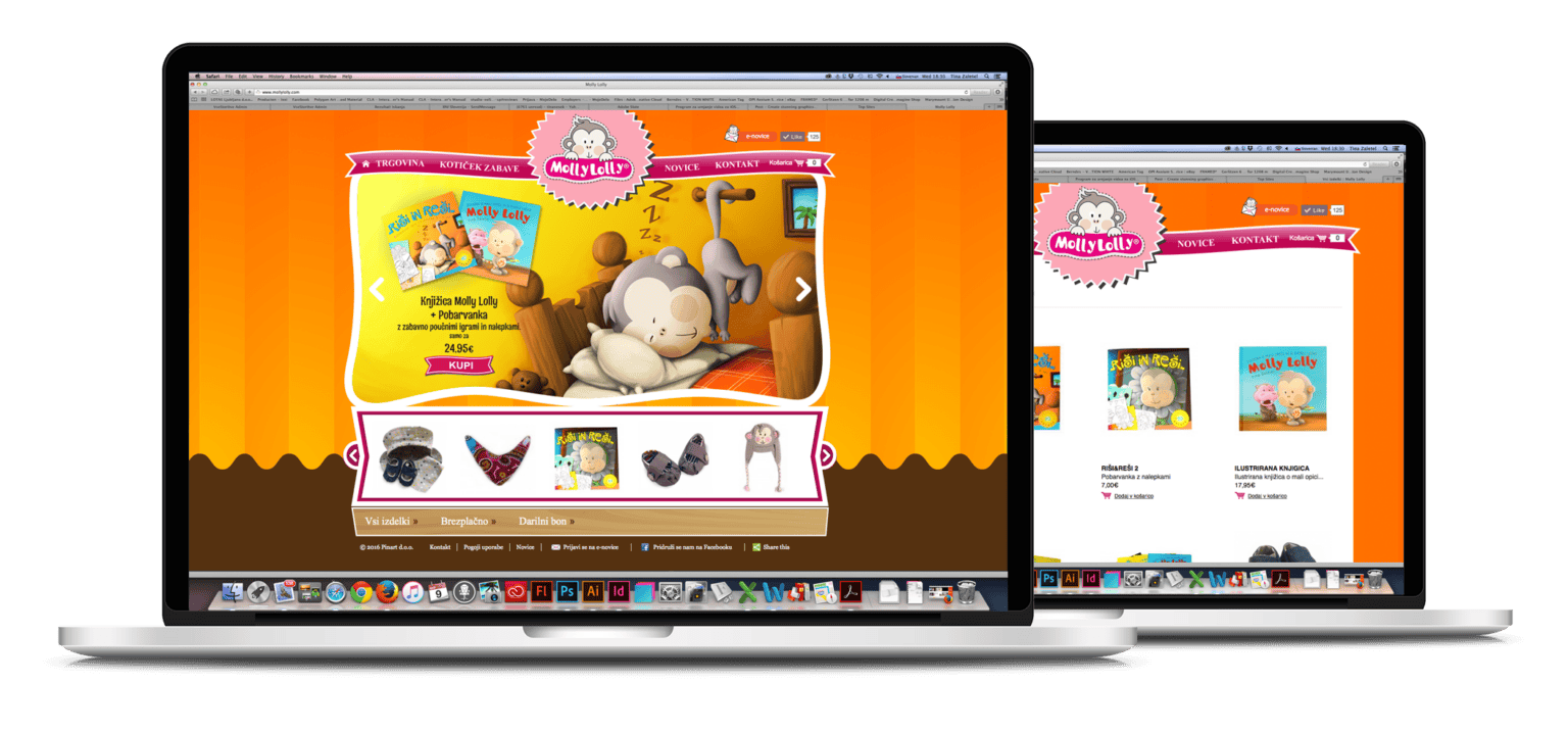 Molly Lolly web shop — homepage + product page