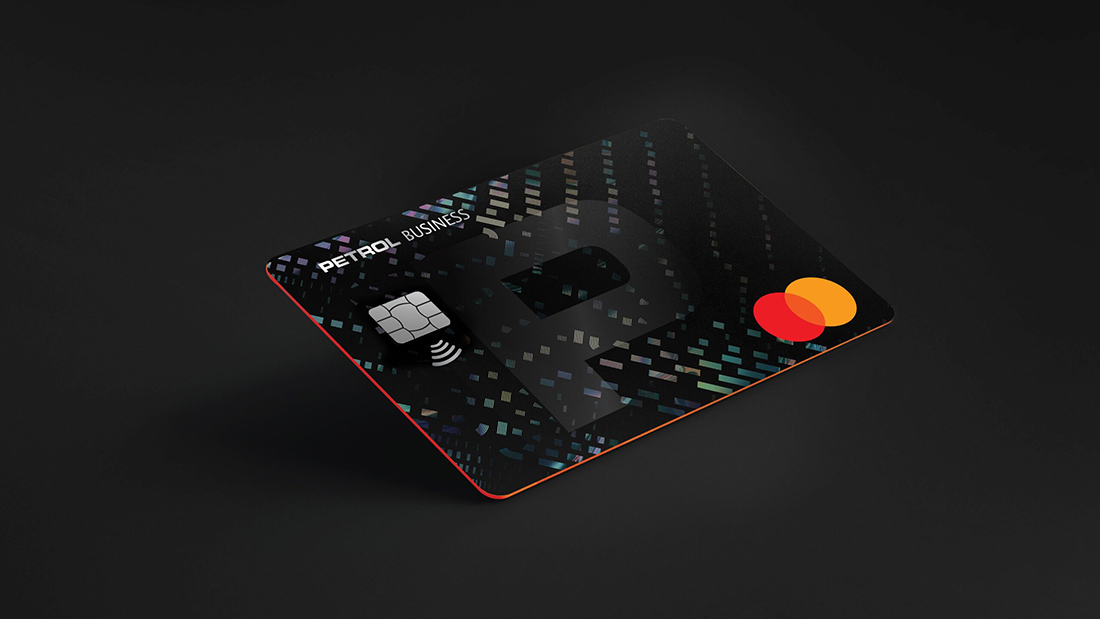 Concept — black Business card with pixel hologram + P monogram