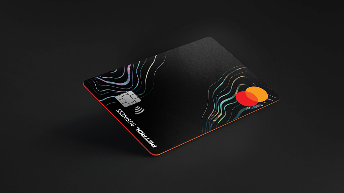Concept — black Business card with wave hologram